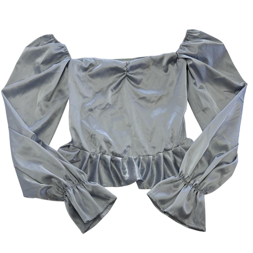 Zemeta Top‎ Womens Small Blue Float Satin Ruffle Hem Crop Blouse Dolls Kill